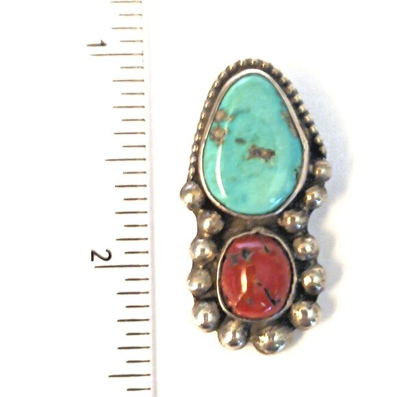 Native American Vintage Coral Turquoise Pendant (1584) - Picture 2 of 5
